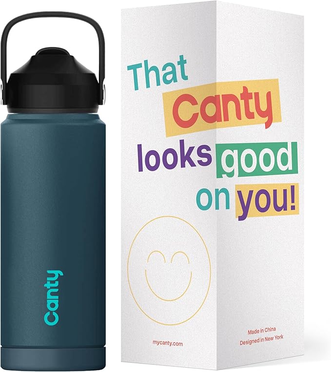 Canty Stainless Steel Water Bottle with Straw, Anti-Slip Base and Giftable Full Colored Box, Great for Travel (Teal, 24 Oz)