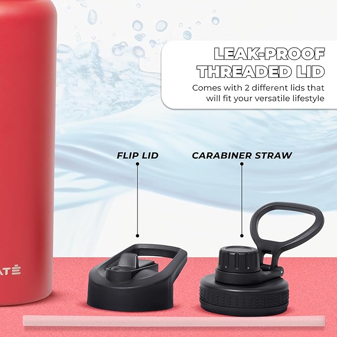 HYDRATE Insulated Stainless Steel Water Bottle - Large Reusable Flask with Leak-Proof Design and Convenient Handle - Double Vacuum Insulation for School, Work, or Adventure