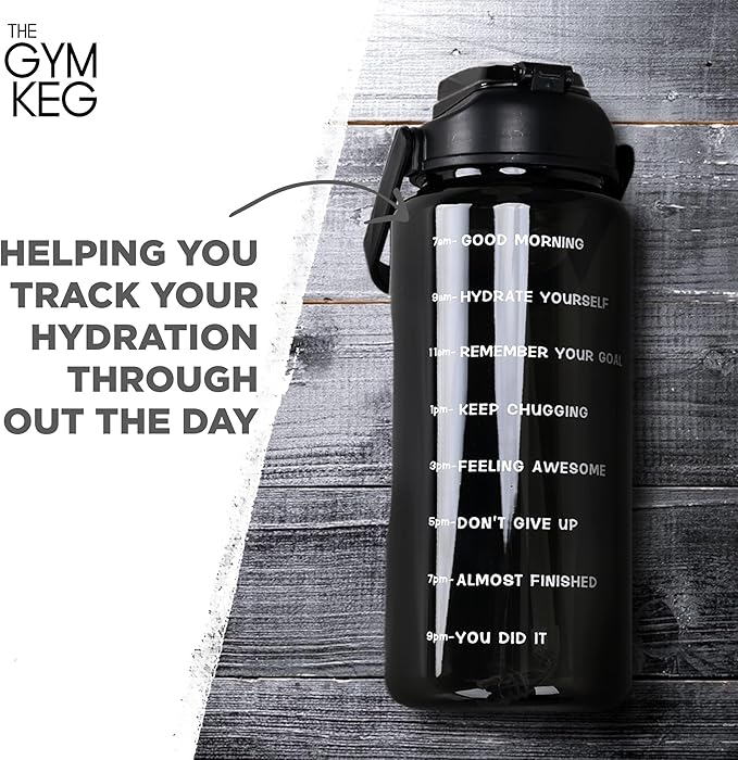 THE GYM KEG Water Bottle with Carrying Strap - Black, 74 oz Bottle Jug with Neoprene Sleeve - BPA-free - Food-Grade - Sweat & Leak Proof - Reusable Water Jug for Workouts, Jogging, Travel, Gym