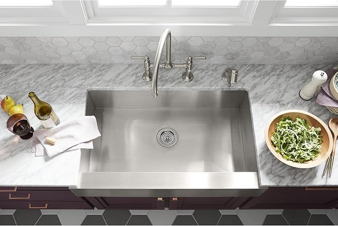 KOHLER Vault 30" Single Bowl 18-Gauge Stainless Steel Apron Front Kitchen Sink Undermount Installation K-3943-NA