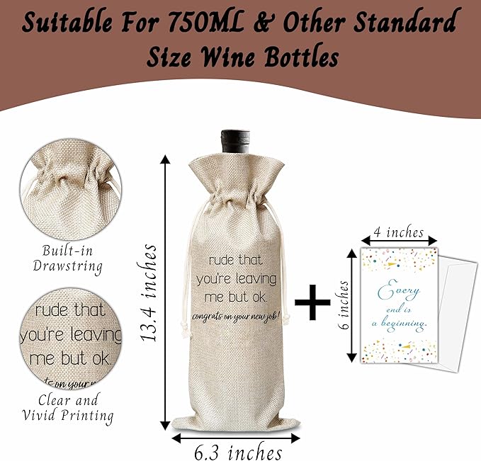 New Job Gifts For Women Man, Farewell Wine Gift Bag, New Beginnings Wine Bag, Congratulations Gifts, New Job Promotion Gift Goodbye Going Away Gifts For Colleagues Boss Friends, B44