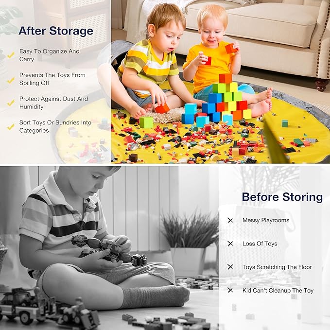 EXQ Home Toy Storage Basket and Building Bricks Toy Play Mat for Kids Rooms- Organizer Storage Organizer for Toys, Playroom Canvas Bag Gift for Boy/Girls (Grey 13" x12")