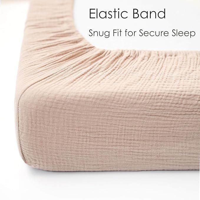 Muslin Crib Sheets for Baby Girls and Boys, Neutral Fitted Baby Bed Sheets for Standard Crib & Toddler Mattress - Soft and Breathable - 52"x28" (Pink & Ivory)