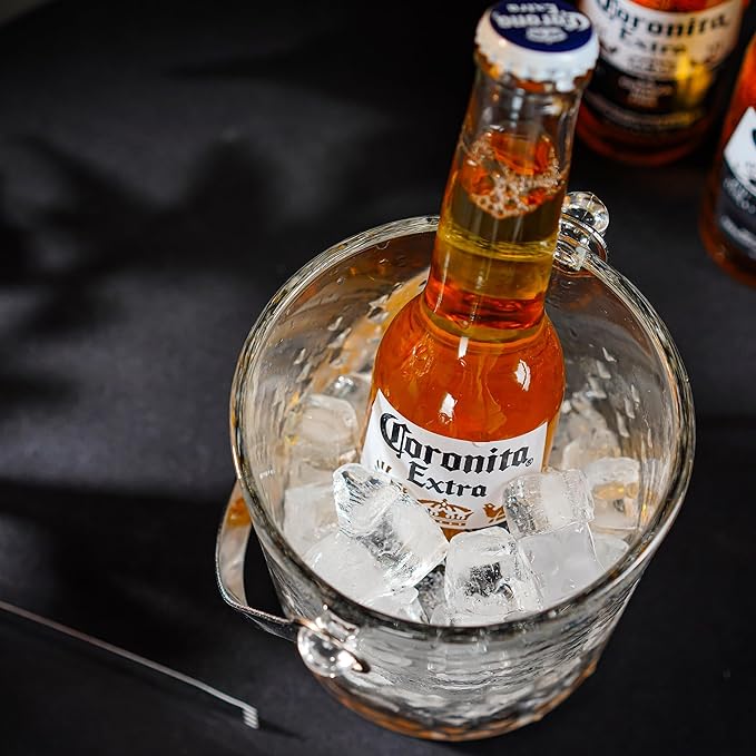 Clear Glass Ice Bucket with Handle and Ice Tong Ice Bucket for Cocktail Bar Accessories Clear Champagne Bucket for Parties