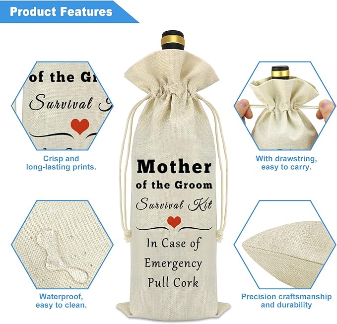 Mother of the Groom Gift Wine Bag Wedding Gifts for Mother in Law Mother of the Groom Gift from Son Bride Wine Bottle Cover Bag Engagement Bridal Shower Gift for Groom's Mother Mother of the Groom