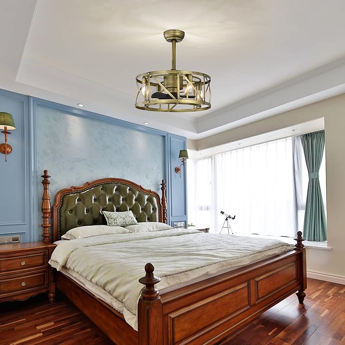 NicBex Ceiling Fan 20 Inch Modern Ceiling Fan with Lights Ceiling Fans with 5 Blades and Remote Control Reversible Small Caged Ceiling Fan for Bedroom, Living Room, Golden