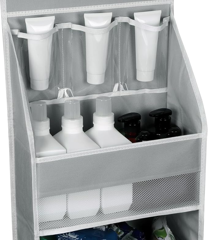 Univivi Over Door Hanging Organizer Storage with 5 Large Pockets and 3 Small PVC Pockets for Cosmetics Wall Hanging Storage Organizer for Pantry Baby Nursery Bathroom Closet Dorm(Grey)