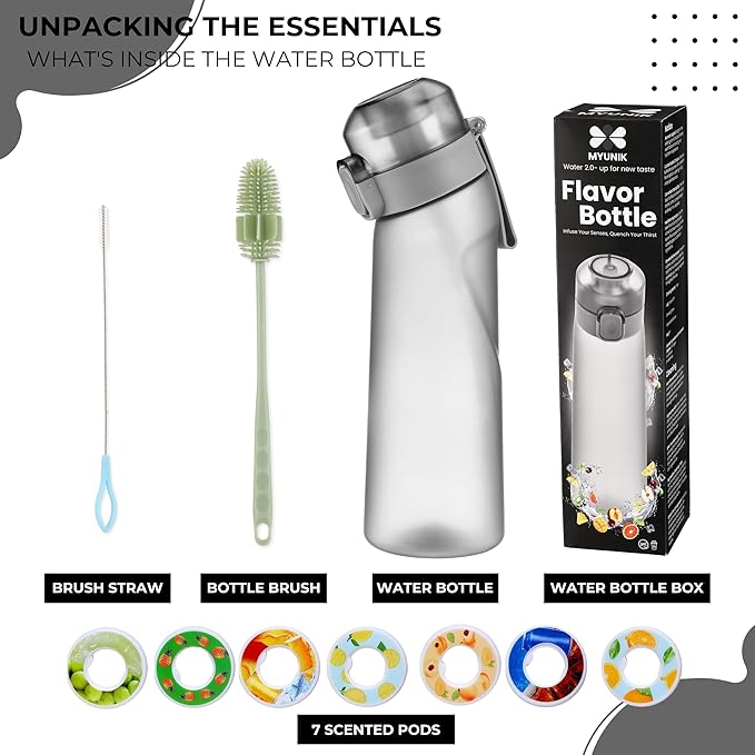 Air Water Bottle 650ML - Scented Air Water up Bottle with 7 Flavor Pods, BPA-Free Tritan, With Cleaning Kit | Sugar-Free Hydration Solution Flavored Water Bottle