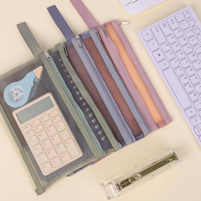 EOOUT 10 Pack Colored Mesh Zipper Pouch Bags, A5 Double-Layer Nylon Puzzle Organizers and Storage Building Block Board Game Storage Breathable Clear Zipper Bags for Office Home Games