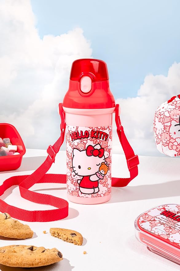 Skater Hello Kitty Plastic Water Bottle with Strap 16.23oz -Friends