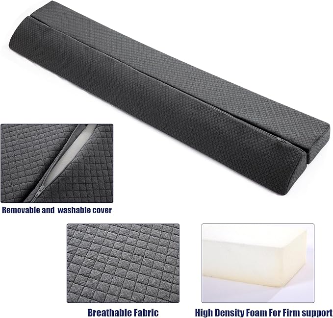 HOMBYS Wedge Pillow Headboard for Bed Gap,Foldable Bed Wedge Gap Filler Full Size,Matterss Gap Filler,Multi Functional Bed Crack Pillow, Fill The Gap (0-7") Between Your Headboard and Mattress,Grey