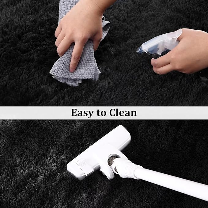 Fluffy Area Rug 10x13 Large Shaggy Throw Carpet for Bedroom Living Room Ultra Soft Non Slip Indoor Floor Cover for Nursery Kids Room Non Shedding Fuzzy Rug for Kids Playroom Home Decor, Black
