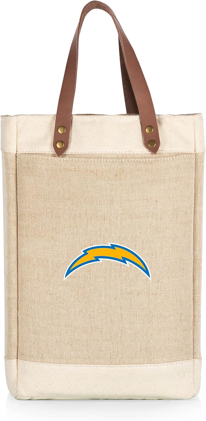 PICNIC TIME NFL Pinot - Jute 2 Bottle Insulated Wine Bag - Wine Tote Bag - Wine Gift Bag, (Beige)