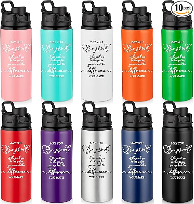 Sunnyray 10 Pcs Employee Appreciation Gift Reusable Aluminum Water Bottle Bulk with Snap Lid May You Be Proud of The Work Thank You Group Team Gift for Coworker Teacher Friend(Multicolor, 20 oz)