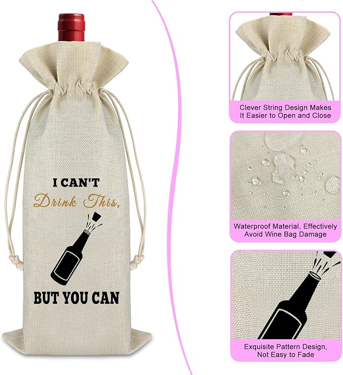 Pregnancy Announcement New Baby Announcement Gift Wine Bag for Husband Friends Grandparents Pregnancy Reveal Baby Shower Party Pregnancy Gift for Women Reusable Burlap Drawstring Wine Wrap Bag
