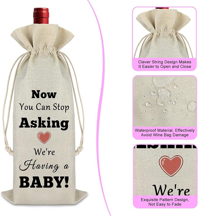 Christmas Gift for Mother Father Wine Bags Pregnancy Announcement Gift for Parents Surprised Christmas Gifts for Husband Drawstring Wine Wrap Bottle Bags Birthday Gift for Her Him Mother in Law Gift