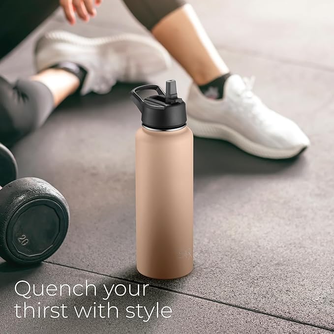 SipX™ Triple-Insulated Stainless Steel Water Bottle 40oz. With 3 Lids, BPA-Free Reusable Insulated Water Bottle Keeps Cold 24 Hours, Metal Water Bottle Made Of Sustainable Material For Hiking & Biking