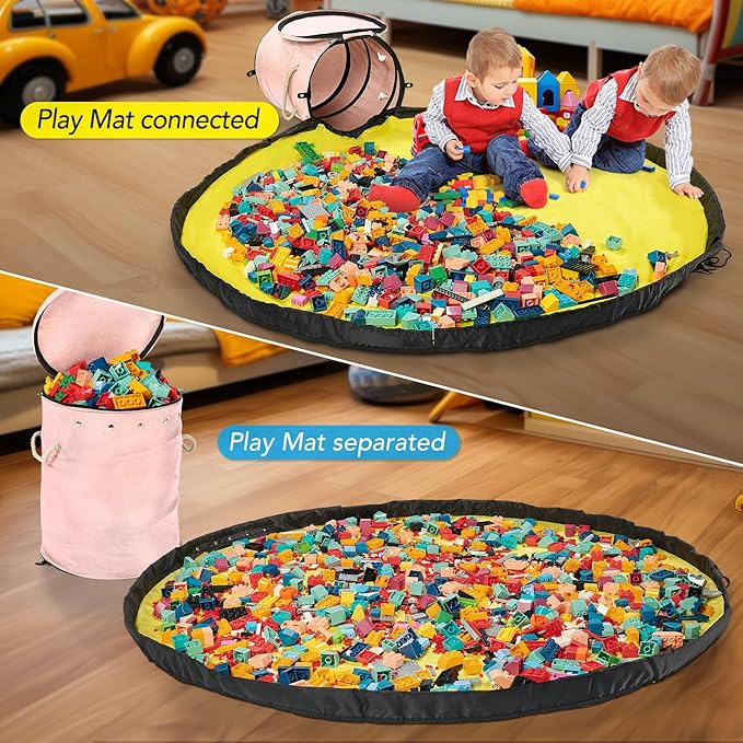 Toy Storage Basket + Play Mat for Kids Toy Chest Organizer Kids Toy Storage Organizer Foldable Big Storage Bins with Lids Large Toy Box for Boys Girls Toy Holders for Kids Rooms Nursery(Pink)