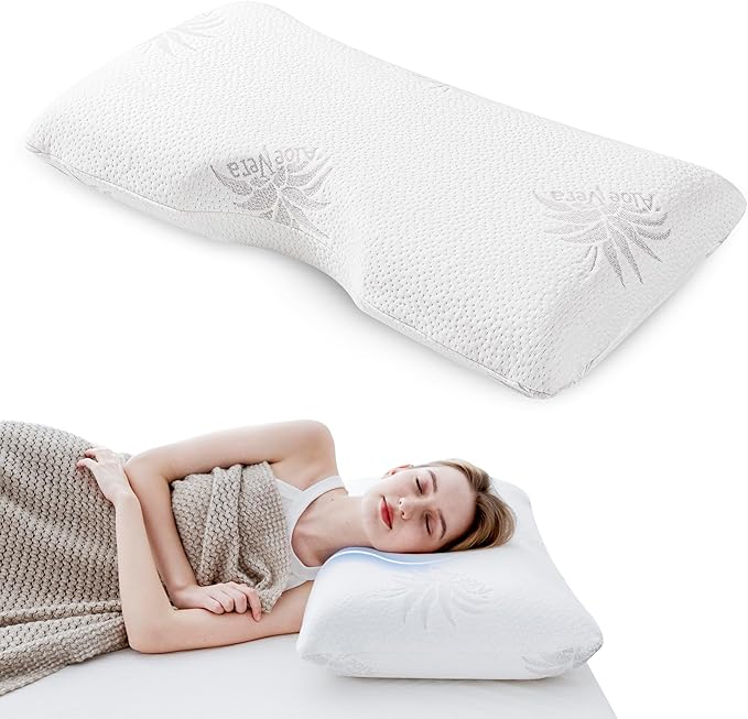 Cervical Neck Pillow, Side Sleeper Pillow for Sleeping, Aloe Vera Infused Memory Foam Pillow for Neck Pain Relief, Ergonomic Neck Support Pillow for Side Back Stomach Sleepers, 30x16 Inches