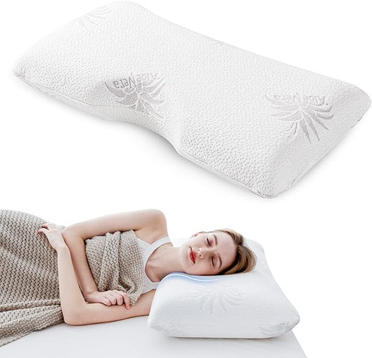 Cervical Neck Pillow, Side Sleeper Pillow for Sleeping, Aloe Vera Infused Memory Foam Pillow for Neck Pain Relief, Ergonomic Neck Support Pillow for Side Back Stomach Sleepers, 30x16 Inches