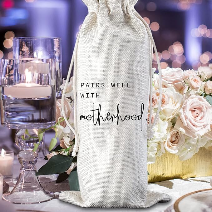Pairs Well with Motherhood Wine Bag New Mom Gift New Baby Gift Mommy Gifts Mom Wine Bag Mother's Day Gift Drawstring Wine Bag