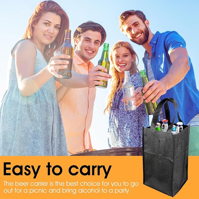 TIESOME 4 Bottle Wine Bags for Travel, Wine Carrier Tote, Waterproof Carrier Wine Bottle Holder Bag Reusable Wine Gift Bag Portable Grocery Bags with Base Plate & Carry Handle for Wine Lover Gift