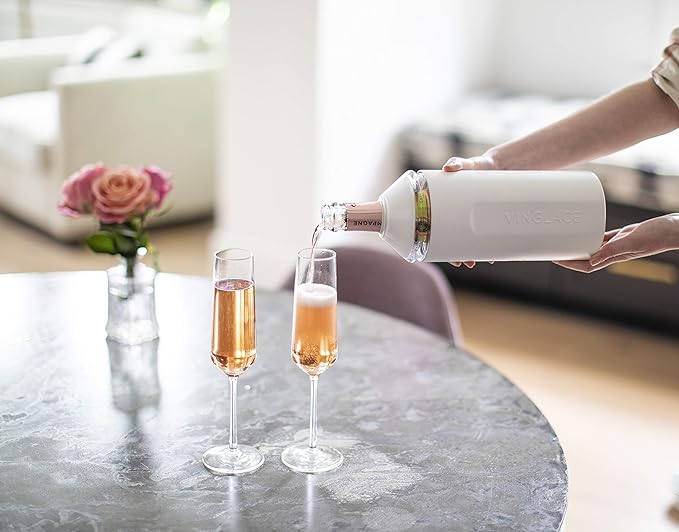 Vinglacé Wine Bottle Chiller- Portable Champagne Insulator- Stainless Steel Wine Cooler Sleeve, White