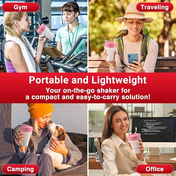 Protein Shaker Bottle Pink Collapsible - Food-Grade, Leakproof Lid 600mL 20oz Pink Shaker - Reusable Silicone Shaker Cups for Protein Shakes