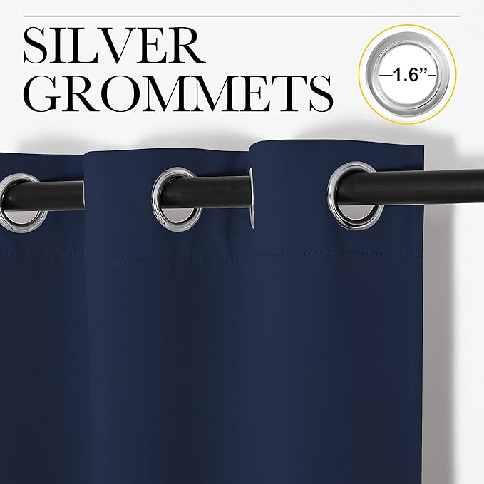 NICETOWN Navy Blackout Curtains 108" Long for Living Room, 55" W, Set of 2, Thermal Insulated Window Treatment Light Reducing Room Darkening Drapes for Boys Kids Bedroom, Classroom, Apartment