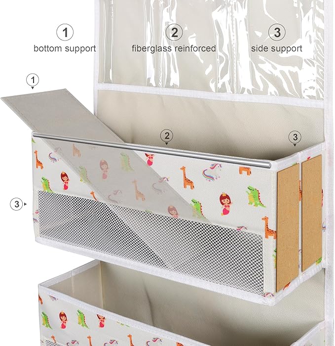 Univivi Over Door Hanging Organizer Behind Door Hanging Storage Baby Storage with 4 Large Pockets and 3 Small PVC Pockets for Cosmetics, Toys and Sundries