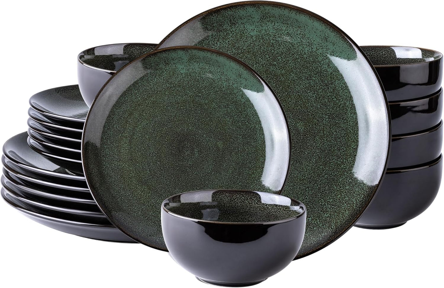LeRatio Ceramic Dinnerware Sets for 6,Plates and Bowls Sets,Handmade Reactive Glaze Dishes Set,Chip Resistant and Scratch Resistant | Oven&Dishwasher & Microwave Safe,Service for 6-Green (18PCS)
