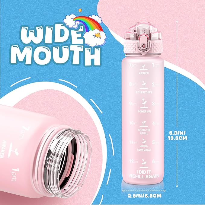 OLDLEY Kids Water Bottle for School, 17 oz (2 lids) BPA-Free Reusable Leak-proof Durable Tritan Plastic Water Bottles with Straw & Chug Lids, Anti-dust Spout Cover (Pink)