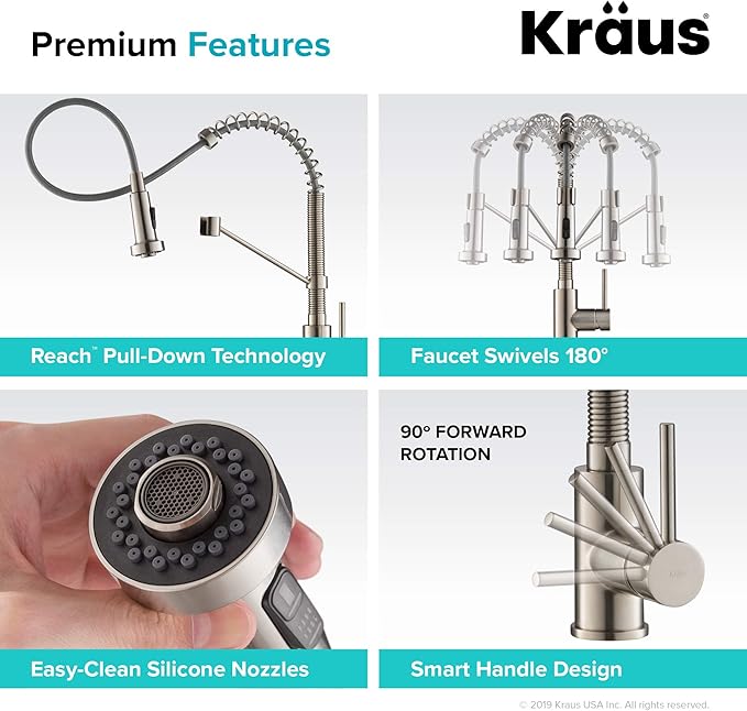 Kraus KPF-1610SFS-KAG-1SFS Bolden Single Handle 18-Inch Commercial Kitchen Faucet with Air Gap, Spot Free Stainless Steel