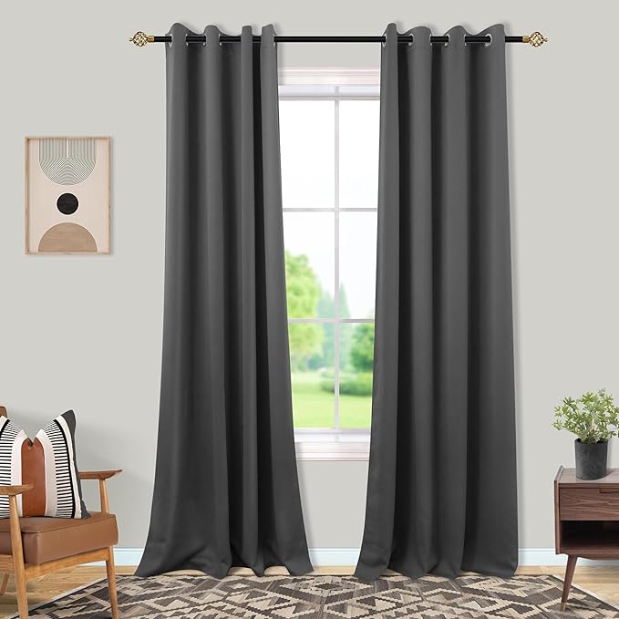 Mrs.Naturall Dark Grey Curtains 52x108 Inch Length for Living Room 2 Panels Set Blackout Drapes for Bedroom 108 Inches Long