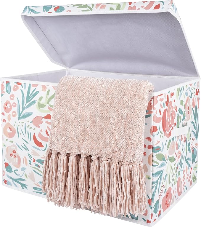 Sammy & Lou Collapsible Felt Soft Toy Box Toy Chest for Toddlers Toy Storage Organizer with Handles and Hinged Lid, 22 x 14.5 x 15 inches, Painterly Floral