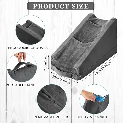 Buryeah Arm Pillow Arm Elevation Pillow with 2 Pockets, Soft Ergonomic Support Pillow for Elbow Arm Rest Wedge Pillow Broken Arm Gifts with High Density Foam for Recovery Sleeping Care(Dark Gray)