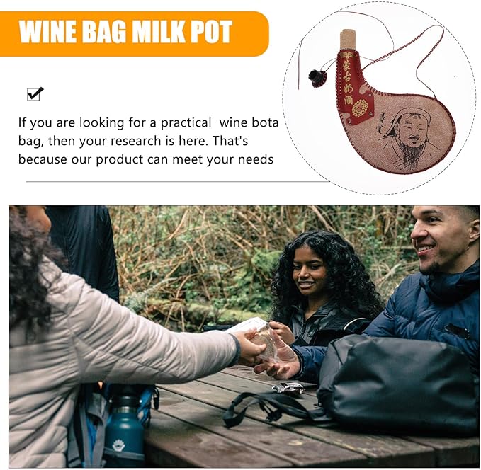 Outdoor Decor Bota Bag Canteen Pouch for Wine and Water Wine Skin Bag with Strap for Travel Camping Hiking Travel Water Bottle Brown Iron Flask