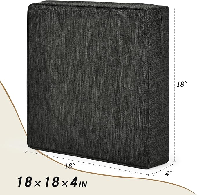 baibu 18"x 18"x 4" Dual-Layer Gel Memory Foam Chair Seat Cushion for Recliners, Couches, Armchairs, Extra Large Non-Slip Chair Cushions for Seniors, Washable, Black