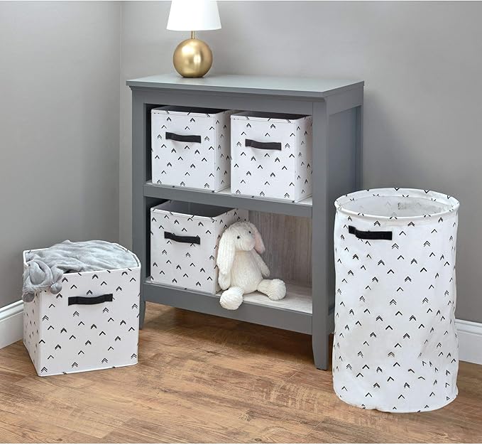 iDesign Arrow Fabric Round Storage Bin, Basket Container Mini Hamper with Dual Side Handles for Closet, Bedroom, Laundry, Clothing, Toys, Nursery - Black and White