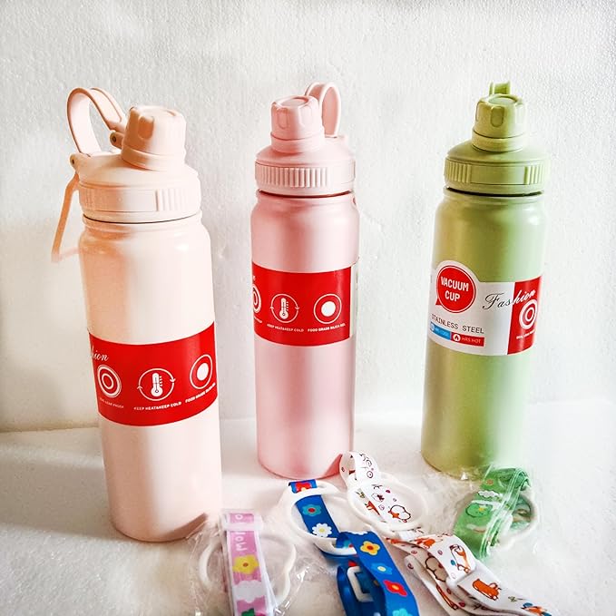 Gerrit 27 oz Insulated Vacuum Stainless Steel Water Bottle With Straight Drink Lid, Easy To Carry (Brick red), YP234, Large capacity, Rose Gold