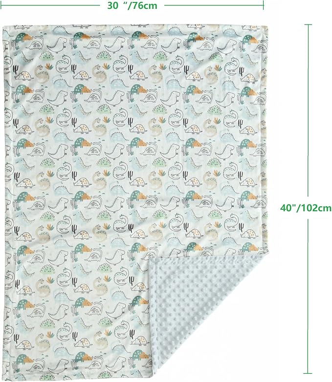 CREVENT Fuzzy Baby Nursery Blanket for Boys Soft Plush Receiving Gift for Newborns, All Season Use - Dinosaur 30x40 Inches