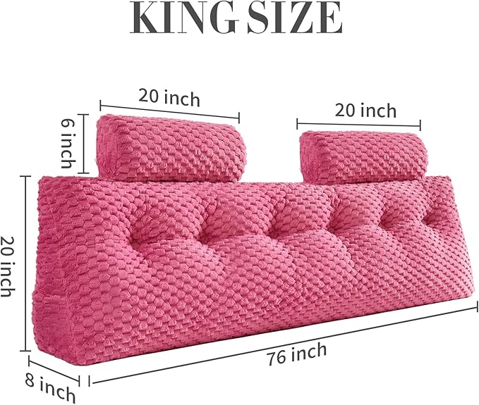Wedge Headboard Pillow - Bed Wedge Pillow for Headboard Triangular Headboard Pillow with Neck Roll Pillow-Large Bolster Pillow for Sitting in Bed Backrest Positioning Support (Fushia,76x8x20 Inches)
