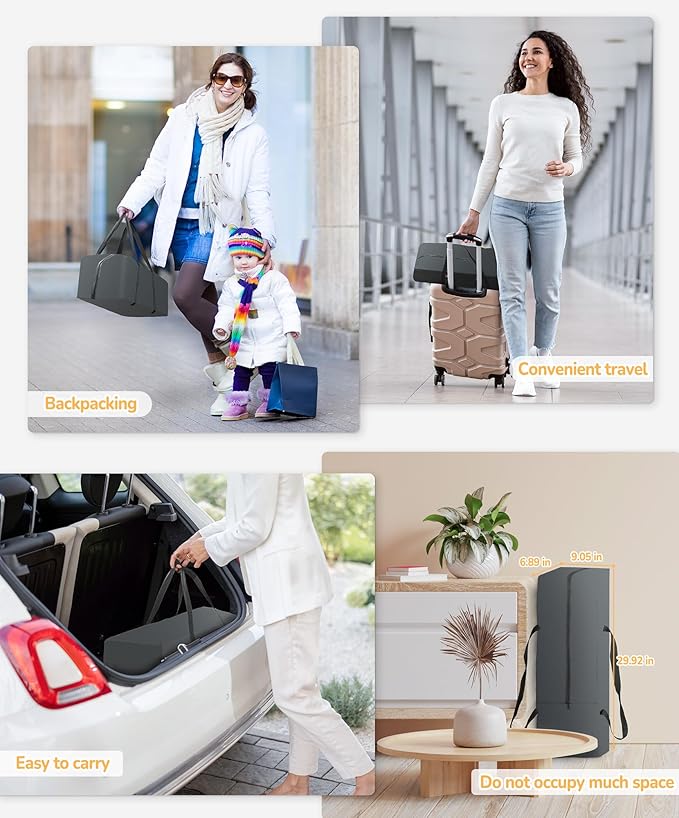 ELEMARA Big Travel Crib for Baby,Portable Crib with Comfortable Mattress,Lightweight Foldable Playpen with Long-Lasting Frame, Indoor & Outdoor Use Playard, Pack and Play for Toddlers（Light Grey）