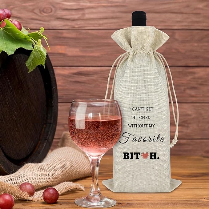 Maid of Honor Gift Wedding Gifts for Friends Wine Bags Valentine Gift Proposal Gift for Women Girlfriend Birthday Christmas Gifts for Bridesmaids Sister Reusable Burlap Wine Wrap Bags Engagement Gift