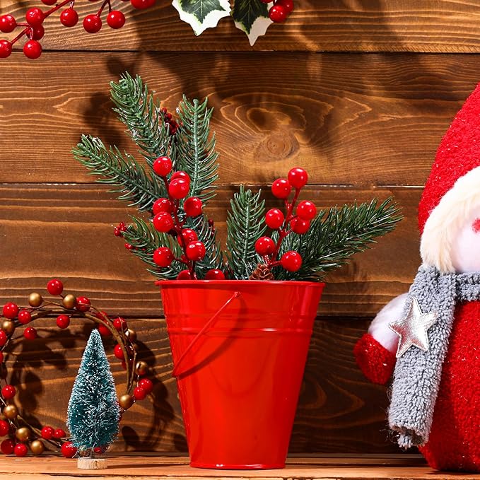 Sadnyy 12 Pack Metal Buckets with Handle, Galvanized Bucket 4.5 x 5 Inch Basket Bucket for Kids, Kids Party Supplies, Crafts for Christmas Halloween Christmas Candy Bars Vase Crafts(Red)