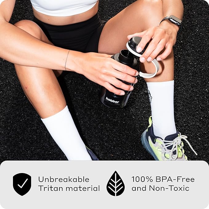 BOBBER 30 oz Tritan Water Bottle with Strainer Mesh, Premium Quality — BPA Free, Leak Proof & Dishwasher Safe Sports Water Bottle — Lightweight Portable No Spill Water Bottle for Adults (Black)