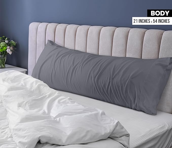 Utopia Bedding Body Pillow Cases - 2 Pack - Envelope Closure - Soft Brushed Microfiber Fabric - Shrinkage and Fade Resistant Pillow Covers 21 X 54 Inches (Body, Grey)