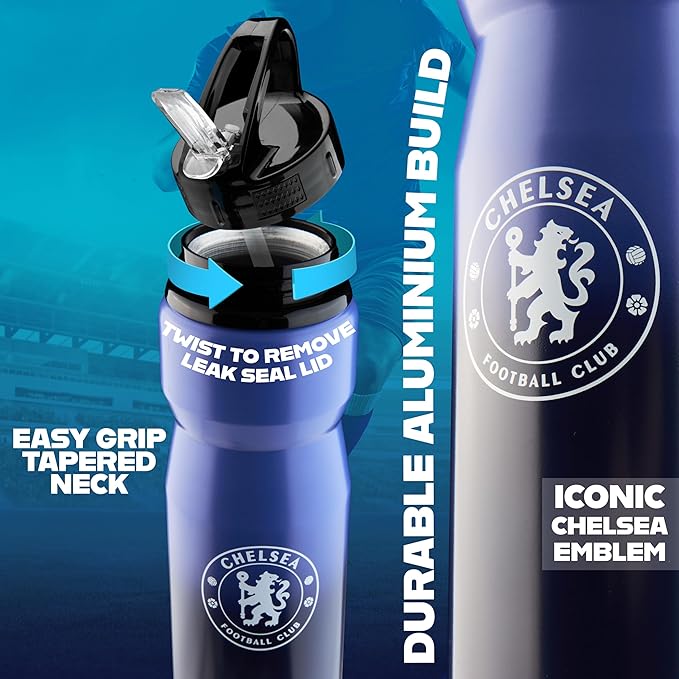 Chelsea FC Water Bottle with Straw - Metal Water Bottle for Soccer Fans Sports Work Gym Gifts for Men