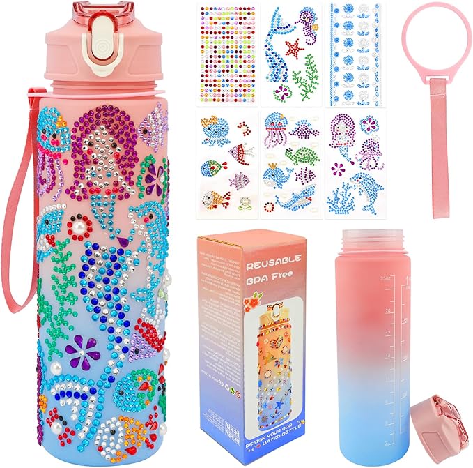 Decorate Your Own Water Bottle Kits for Girls, Gifts for Girls, Birthday Gifts for 5 6 7 8 9 10 Year Old Girls, Arts and Crafts for Girls, Mermaid Arts and Crafts Gifts Toys for Girls Christmas