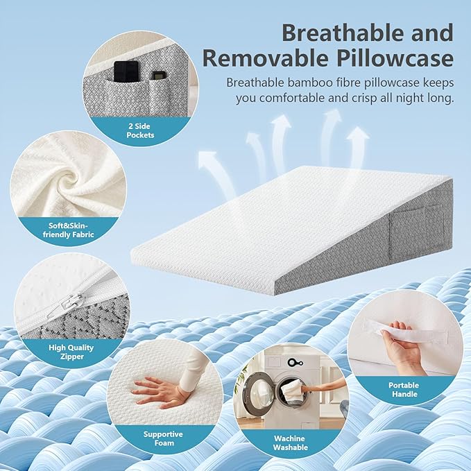 Wedge Pillow for Sleeping, 7.5 inch Wedge Pillow for Sleep Apnea, Pillow Wedges for Sleeping Acid Reflux, Sleep Apnea Pillow, Bed Wedge Pillow for Sleeping, Snoring, After Surgery (7.5 inch)